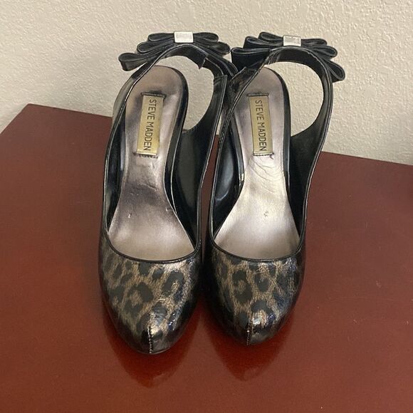 Steve Madden Leopard Print Slingback Heels. Bow on heel strap. Size 7-1/2 - Picture 6 of 6